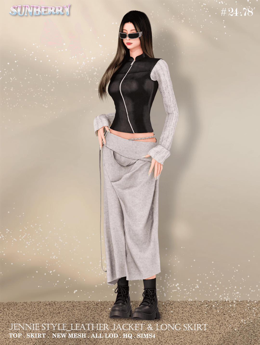 Галерея мода Комплект Leather Jacket & Long Skirt #1